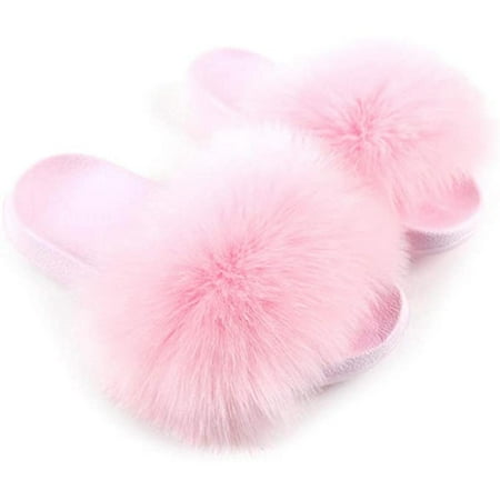 

QING SUN Home Sandals European And American Fashion Wool Slippers One-Word Plush Slippers Plush Flat Shoes For Indoor Outdoor