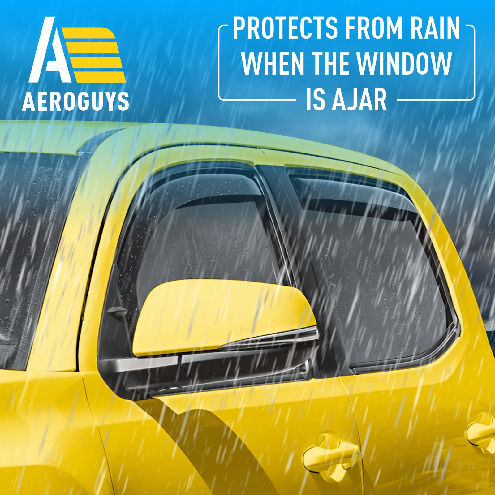 AEROGUYS In-Channel Window Deflectors Extra Durable Window Visors Rain Guards Fit for Toyota Tacoma 2016-2023 Double Cab, Sun Visors, Wind Deflectors, Vent Visors, Truck Accessories - 4pcs. AG0529