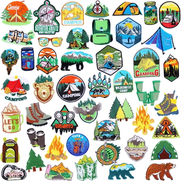 Iron On Patches Hotop con tema de acampada y aventura, 48 unidades