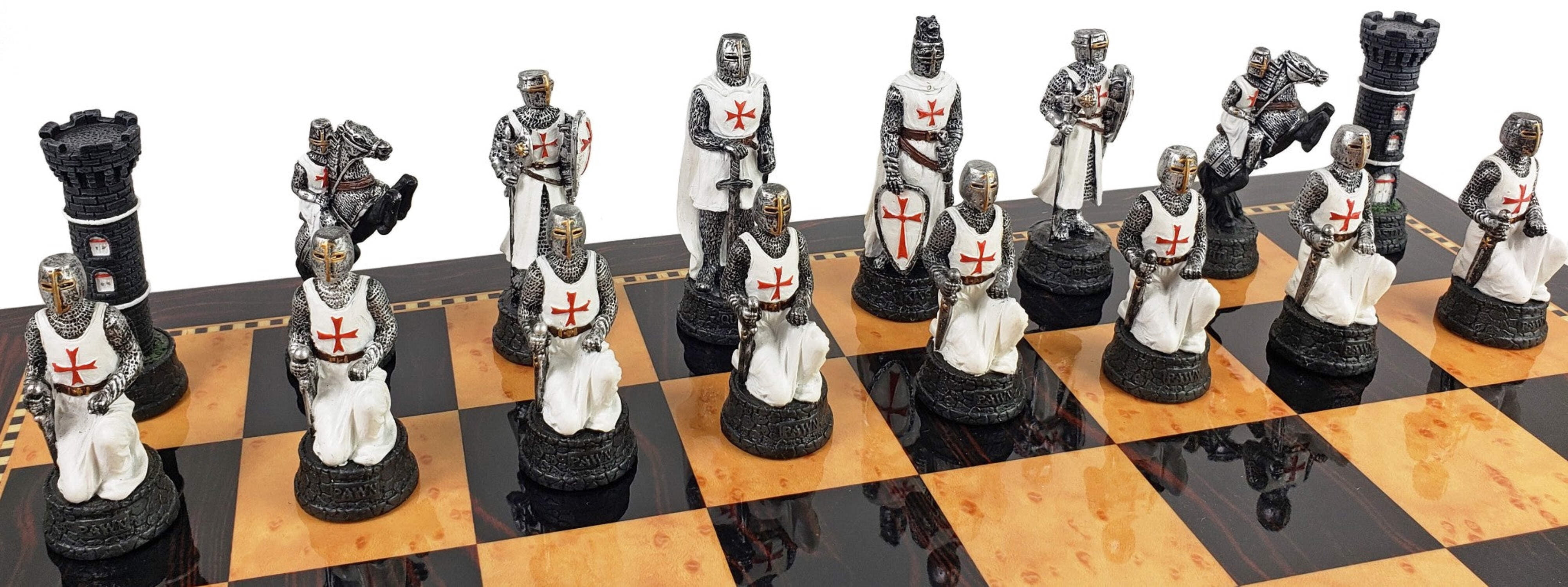 Medieval Times Crusades Red White Maltese Chess Set W/ 18