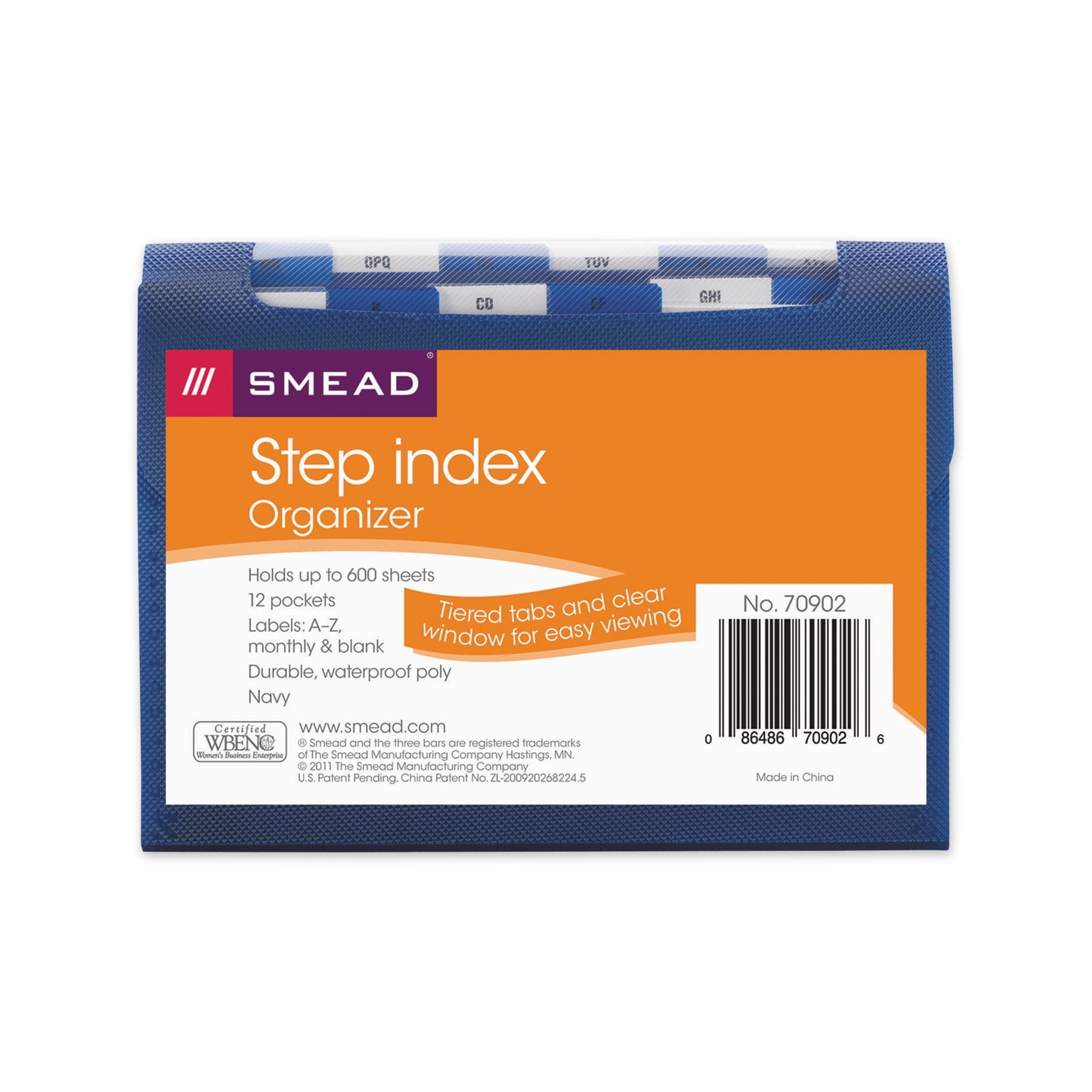 Smead Step Index Organizer 12 pockets w/Cord Navy Blue Letter (70902)