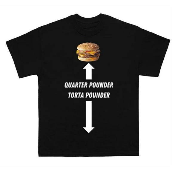 Unisex Black Quarter Pounder Torta Pounder Burger Graphic Tee Plus Size S-5XL, Humorous Printed T-Shirt, Casual Oversized Top for Fast Food & Meme Enthusiasts