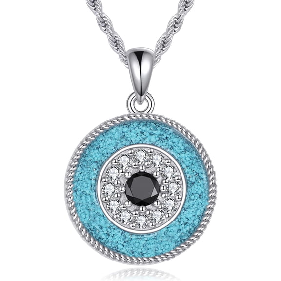 JUSORA  Evil Eye Necklace Sterling Silver Turquoise Protection Pendant Necklace Good Luck Vintage Evil Eye Pendant Jewelry Gifts for Women