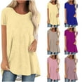 thumbnail image 5 of Xuhomer Summer Tops For Women Flowy Long Shirts Solid Color Crew Neck Long Tunics Or Tops To Wear With Leggings Short Sleeve Blouses Shirts, 5 of 5