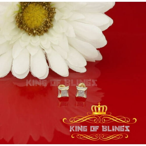 King of Bling's 10K Yellow Gold with Real 0.05CT Diamond Men's /Womens Square Stud Earring