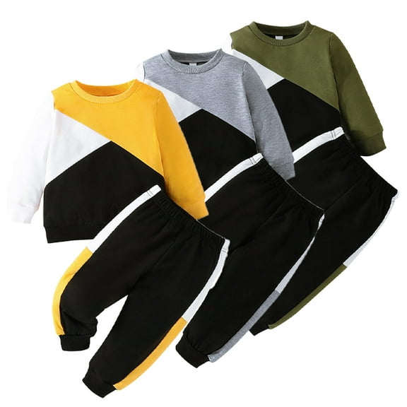 Esaierr Toddler Baby Girls Boys Clothes Spring Fall Sweatshirt 2PCS Outfit Long Sleeve Patchwork Sweatsuit Sweatpants Newborn Tracksuit Set for 9 Months-4 Years