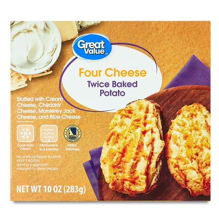 Great Value Four Cheese Twice Baked Potatoes, 10 oz (Frozen, Box Container)