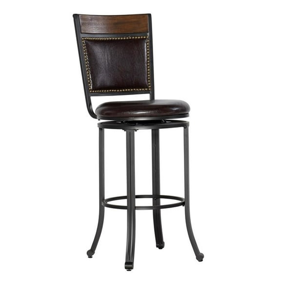 Pemberly Row Transitional Metal 30" Swivel Bar Stool in Rustic Umber Brown