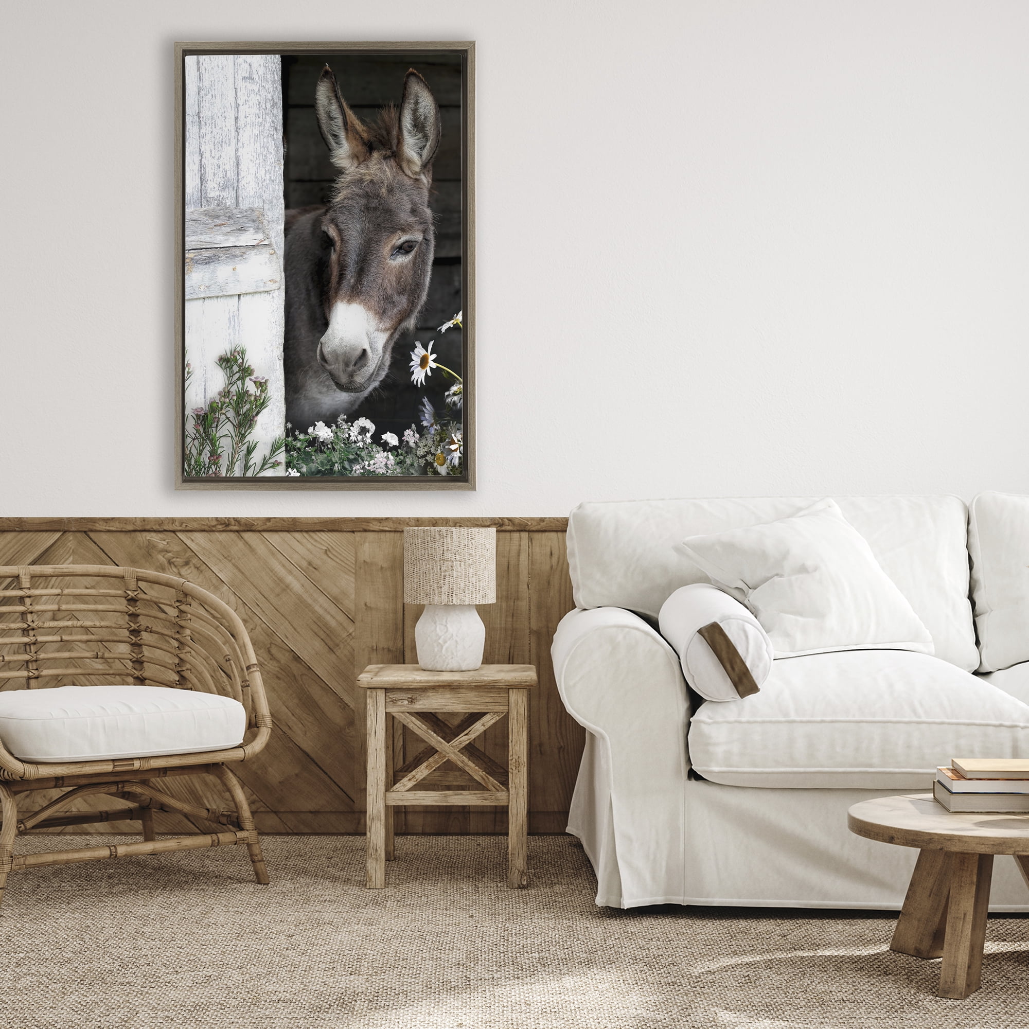 Stupell Industries Gentle Donkey Peering from Barn Brown Framed Floater Canvas Wall Art, design by CAD Designs