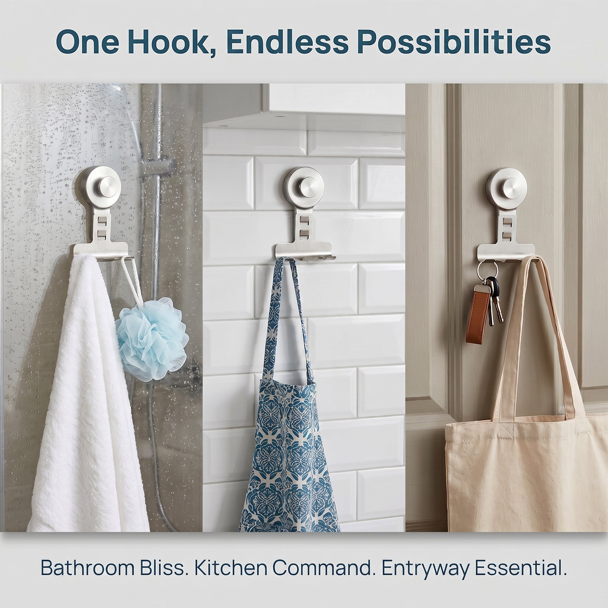 Unique Bargains Suction Cup Hooks for Shower 2-Pack Wall Hooks for Hanging Silver1