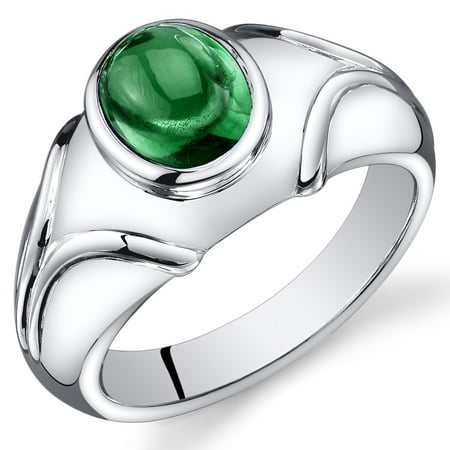 Peora 2.50 Ct Men's Created Emerald Engagement Ring in Rhodium-Plated Sterling Silver
