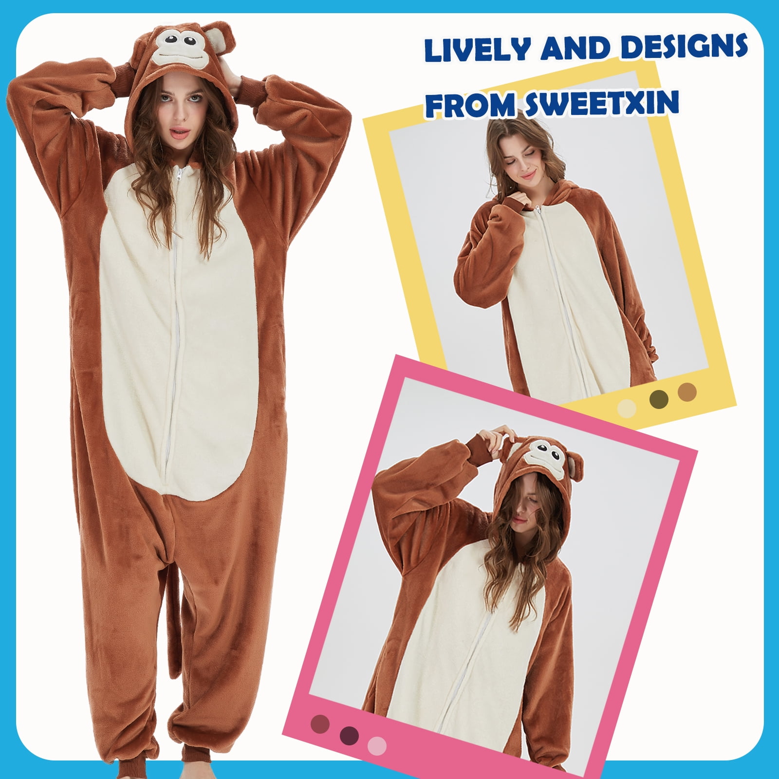 SWEETXIN Adult Monkey Unisex Onesie Pajamas Halloween Cosplay Costume Suit for Women and Men Jumpsuit SizeM
