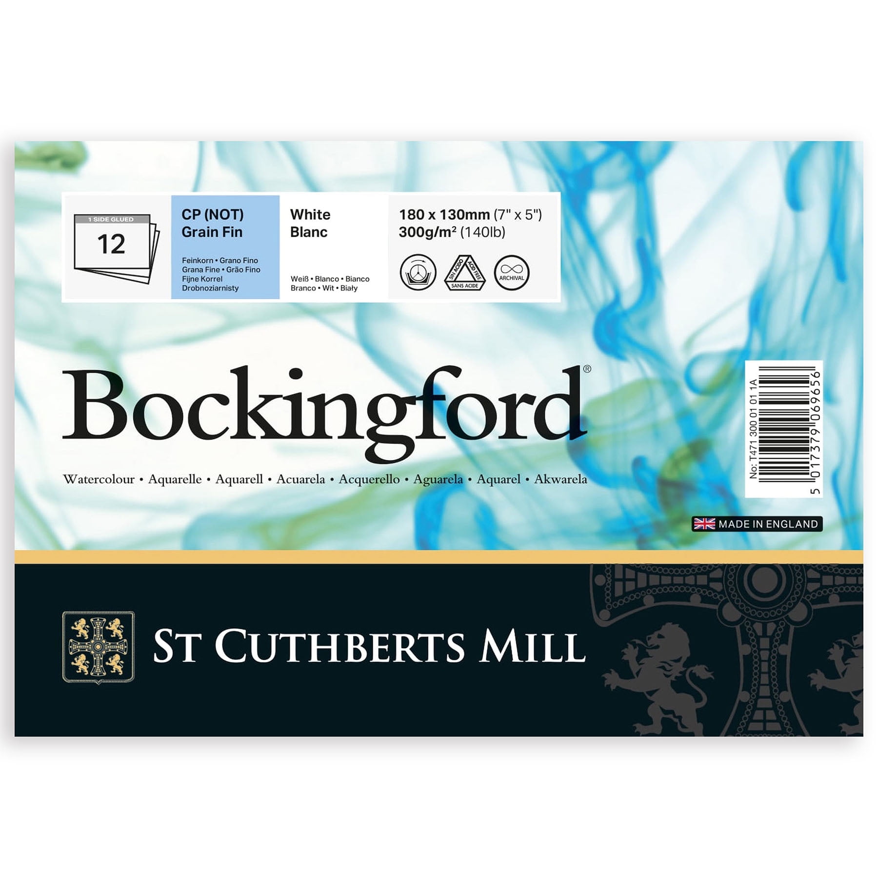 St Cuthberts Bockingford Watercolor Pad, Cold Pressed, Glue Binding, 140lb/300gsm, 12 Sheet, 5x70 inch, Pack of 3