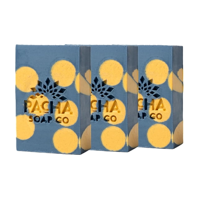 Jabón en barra Pacha Lavanda y Tanaceto Azul, paquete de 3 | Hidratante premium hecho a mano | Jabón facial natural, limpiador de manos, gel de baño | Aceites esenciales calmantes 4 oz
