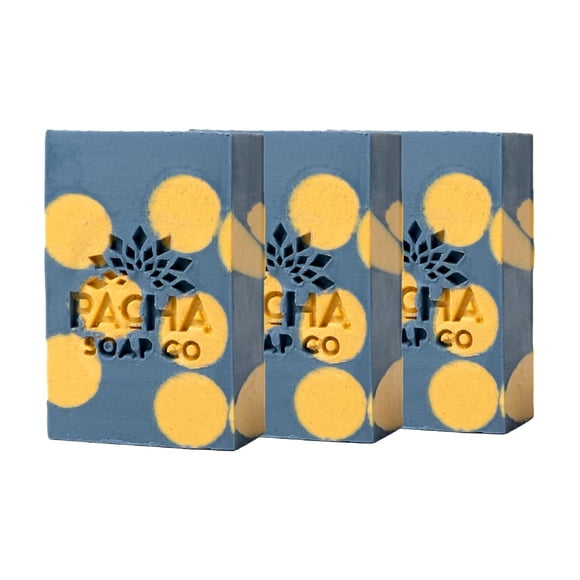 Jabón en barra Pacha Lavanda y Tanaceto Azul, paquete de 3 | Hidratante premium hecho a mano | Jabón facial natural, limpiador de manos, gel de baño | Aceites esenciales calmantes 4 oz
