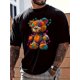 thumbnail image 1 of Men's Casual Fashion T-Shirt, Cartoon Teddy Bear Print, Knitted Polyester, Regular Fit, Round Neck, Stretch Fabric, All-Season, Adult Unisex Top, 1 of 5