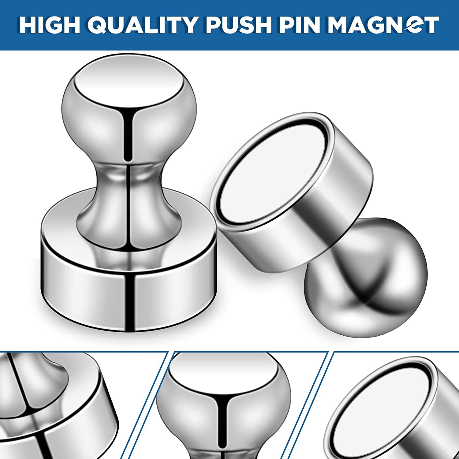 60pcs Strong Neodymium Push Pin Magnets for Whiteboard, Fridge, Office & Classroom