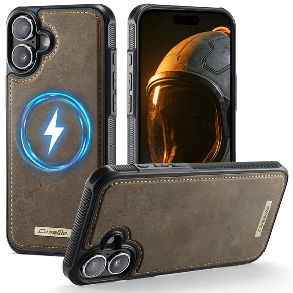 Ultra Slim Magnetic Case Compatible with iPhone 16, Classic PU Leather Shockproof Drop Protection Scratch-Resistant Anti-Slip Phone Cover for iPhone 16, Coffee