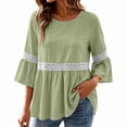 thumbnail image 2 of Warop Women's Lace Crew Neck 3/4 Sleeve Bell Sleeve Babydoll Loose Blouse Top Casual Feminine for Daily Date Outing, 2 of 9
