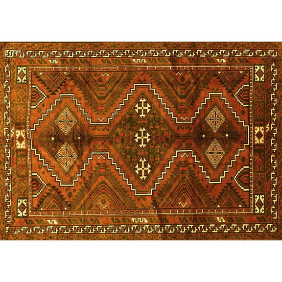 Ahgly Company Machine Washable Indoor Rectangle Persian Yellow Traditional Area Rugs, 5' x 7'