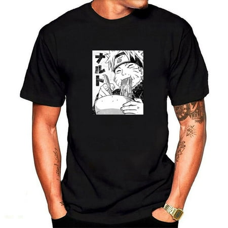 Taicanon Naruto Shippuden Men's T-shirt Naruto Graphic Tee Anime Cotton Short Sleeve Shirt for Adult(Black B-M)