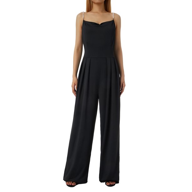 Mono largo para mujer VISgogo Color sólido/estampado/diseño degradado mono de pernera ancha con escote en V con tirantes de perlas VISgogo moda