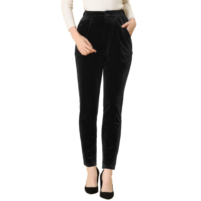 Pantalón de terciopelo Allegra K pierna ancha Elástica con bolsillos y cintura alta Negro S