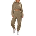 thumbnail image 2 of Chbgutlmr Sweatsuits Women 2 Piece Outfits Long Sleeve Drawstring Hem Crop Hoodies Cinch Bottom High Waist Joggers Casual Workout Plain Trendy Sets, 2 of 9