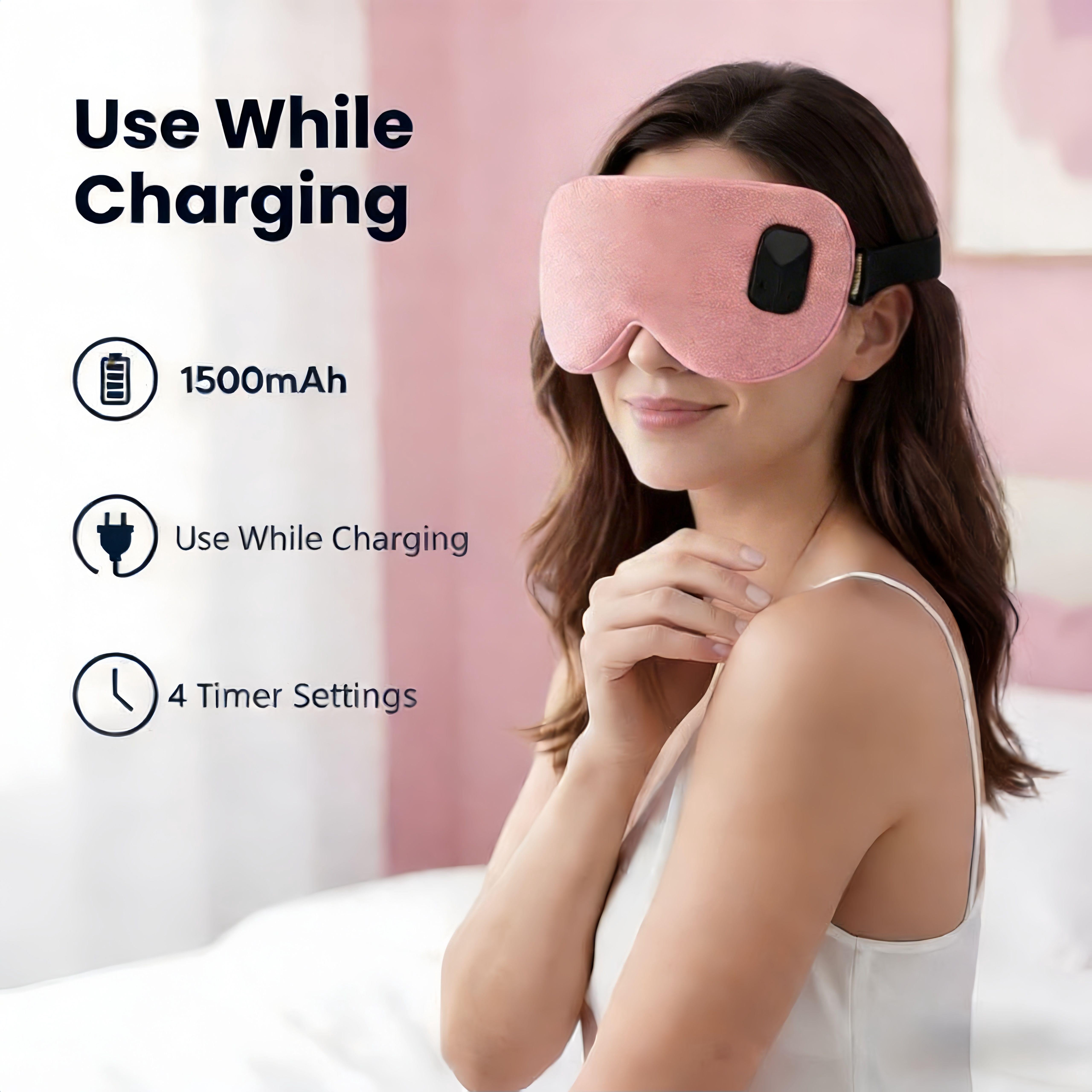 FACEMOON Cotton Linen Cordless Warm, Rechargeable Sleep Eye Mask for Dry Eyes Relief with Storage Pouch, Pink
