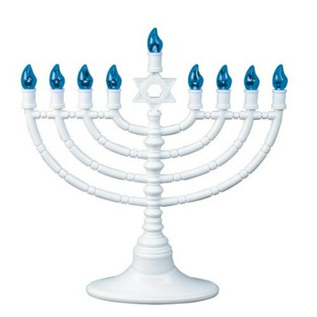 Rite Lite White plastic Electric LED Low Voltage Menorah with Blue Bulbs - www.neverfullmm.com