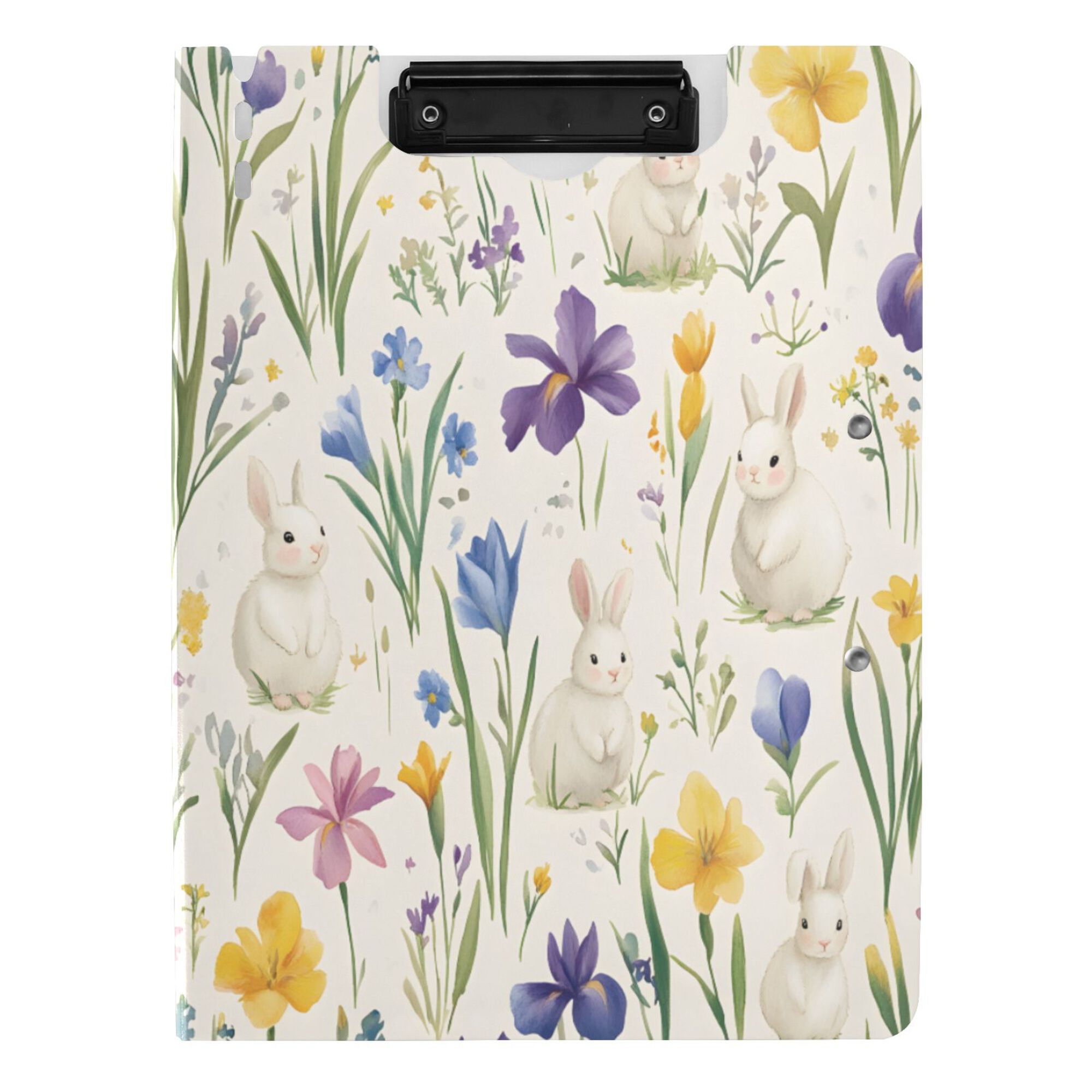 FORMRS A4 Clipboard Folder with Pen Holder Horizontal Foldable School Office Binder, Blue Floral Rabbit