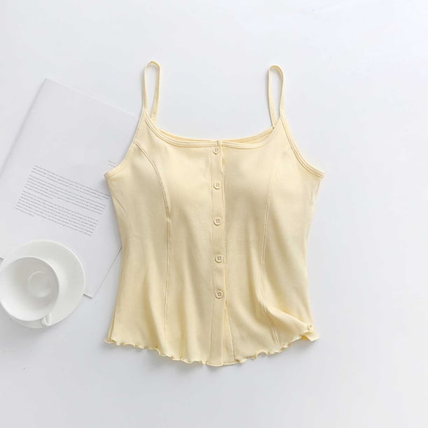 Pijama de manga corta para mujer, de verano, color liso, con tirantes y acolchado en el pecho, ropa interior sin mangas y pijama. Blusa de poliéster para mujer.
