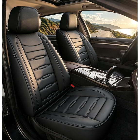 HQBQBUG Car Seat Cover Fit for Hyundai Kona 2018-2025 2026 Waterproof Leather Seat Covers Cushion Comfort Car Seat Protector Compatible Airbag Black,Full Set(2 Row 5 Seats)