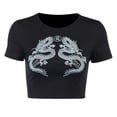 thumbnail image 3 of One opening Women Short Sleeve T-shirt Dragon Print Round Collar Slim Crop Tops, 3 of 5