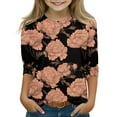 thumbnail image 2 of 3/4 Length Sleeve Teen Girls Tops - Crew Neck Plus Size Dressy Casual Blouses - Beach Vacation Trendy Tops Spring Clothes Orange 150, 2 of 5