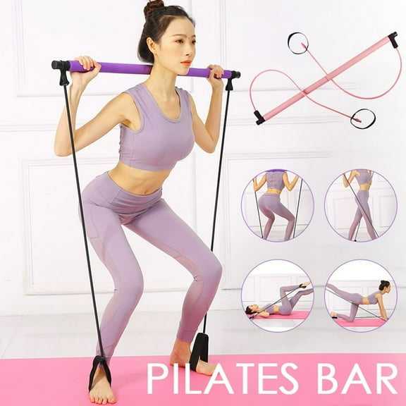 SUGARMOM Aptoco Pilates Bar Kit W/Resistance Band Adjustable Home Exercise Stick Toning Gym Purple