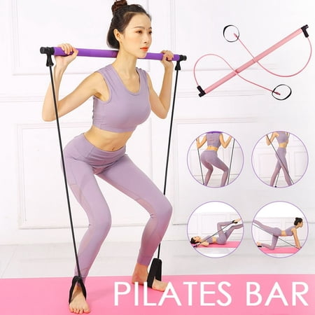 SUGARMOM Aptoco Pilates Bar Kit W/Resistance Band Adjustable Home Exercise Stick Toning Gym Purple
