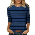 thumbnail image 2 of QUINDOS Summer Women's Shirts and Blouses Striped Blue 3/4 Sleeve Tops for Women 2024 Loose Crew Neck Tops, 2 of 4