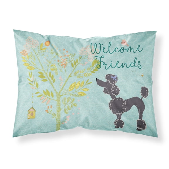 Carolines Treasures BB7615PILLOWCASE Welcome Friends Black Poodle Fabric Standard Pillowcase Standard multicolor