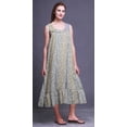 thumbnail image 2 of Bimba Chemises de Nuit en Coton Gris Pâle à 2 Feuilles et Fleurs Imprimées pour Femmes, Robe Sans Manches, Tenue de Nuit, Robe Maxi, Petit, 2 of 6