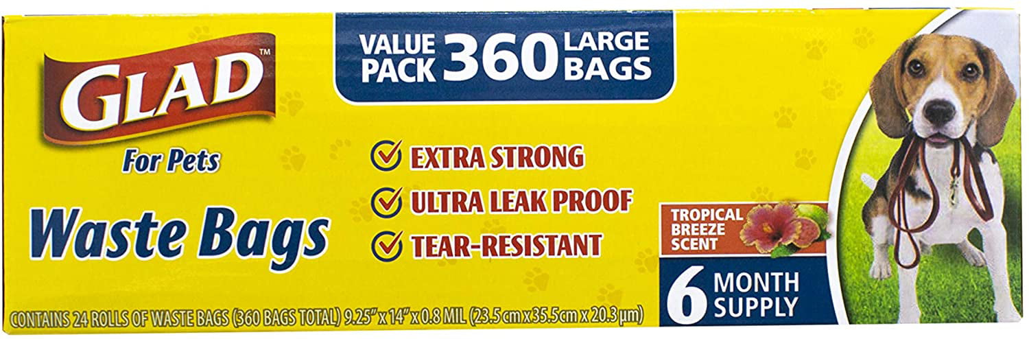 24 Rolls Glad for Pets Large Dog Waste Bags Value Pack Scented Tear-Resistant Poop Bags for Dog Cleanup 360Count 