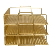 Martha Stewart Ryder 3 Tier Gold Desk Letter Tray Organizer, Stackable Steel Mesh Inbox Tray for Files, Papers, or Letters