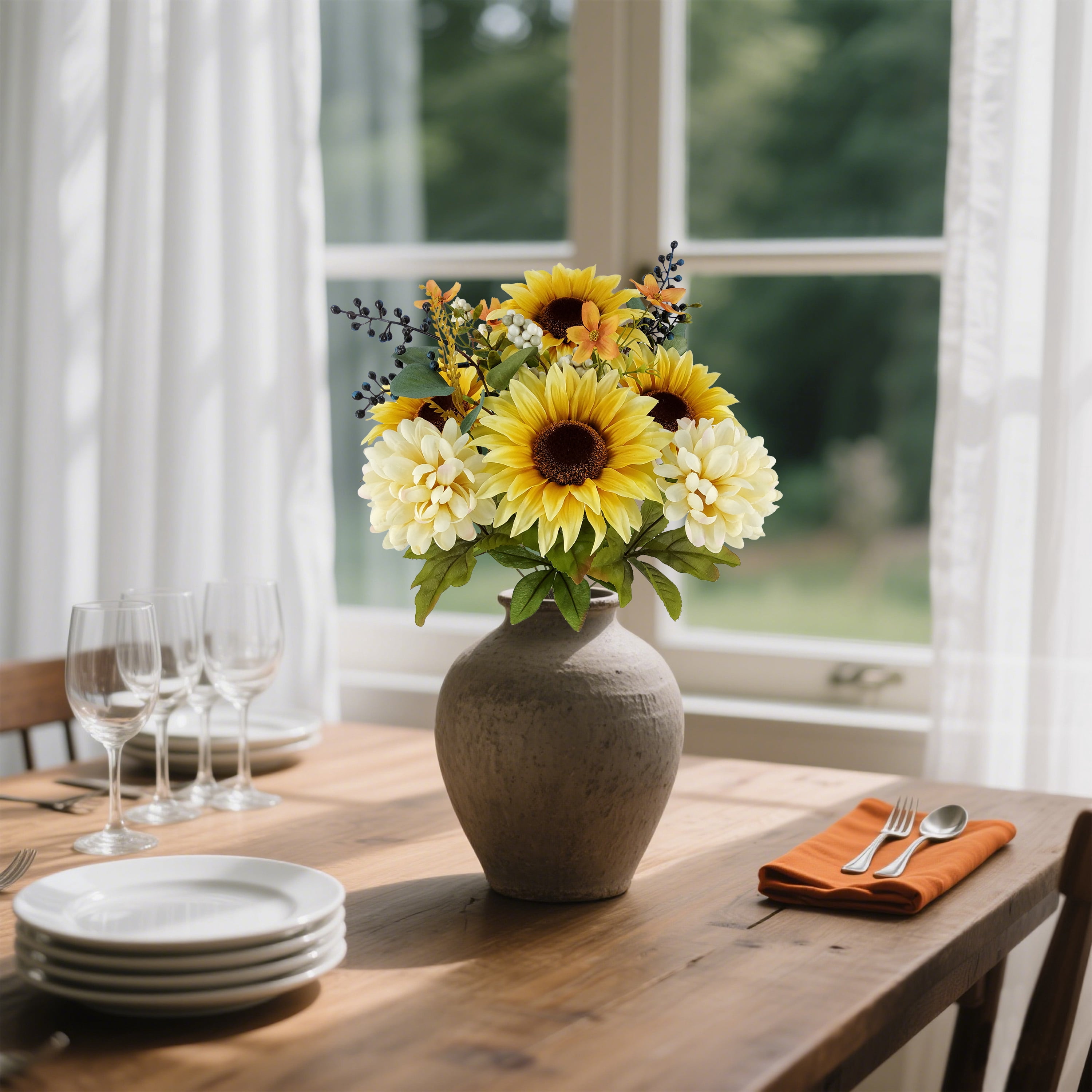 Mainstays Indoor 19 inch Artificial Polyester Sunflower Bouquet, Yellow Color
