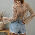 thumbnail image 6 of Women Hollow Out Tops Long Sleeve Crochet Knit Crop Tops Blouse Sexy See Through Fishnet Top E-Girls Teen Streetwear, 6 of 6