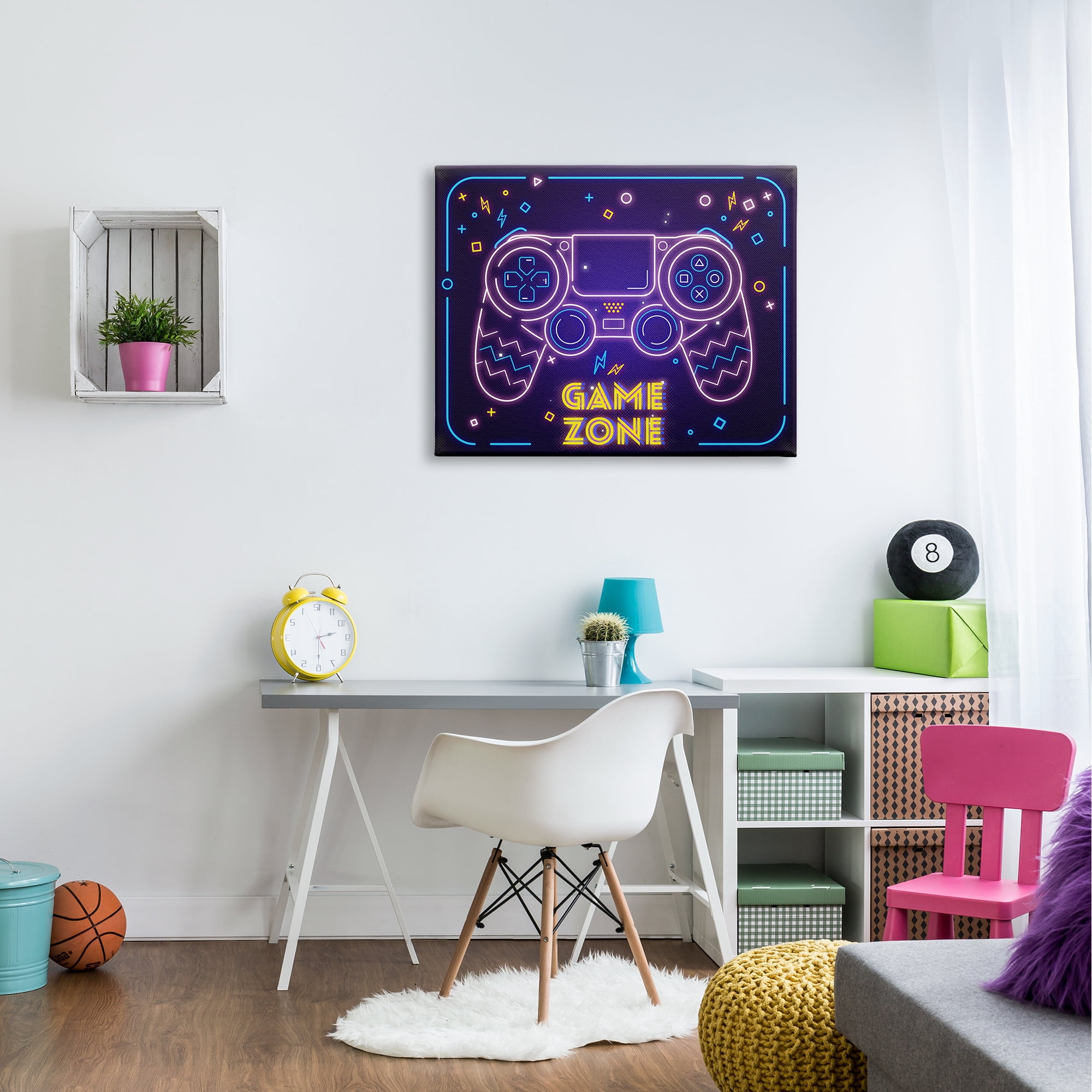 Stupell Industries Vivid Neon Style Game Zone Arcade Gamer Sign , 40 x 30, Design by Ziwei Li