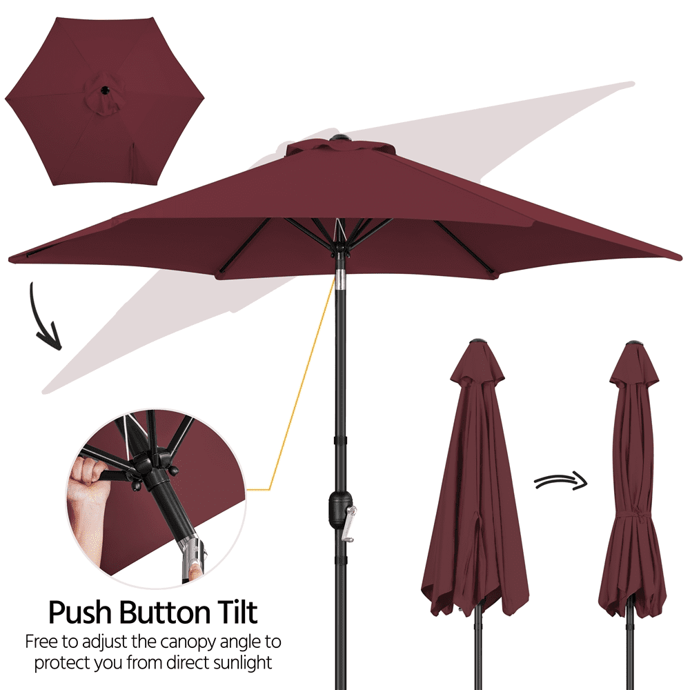 Renwick 9 Ft Outdoor Patio Umbrella with Push Button Tilt and Crank, Burgungy