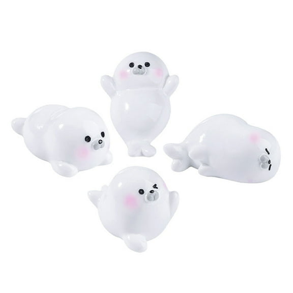 OUNONA 4pcs Mini Resin Sea Animals Cute Miniature Seal Figurines for Garden Small Animal Figures for Office Desk Bookshelf Home Decor