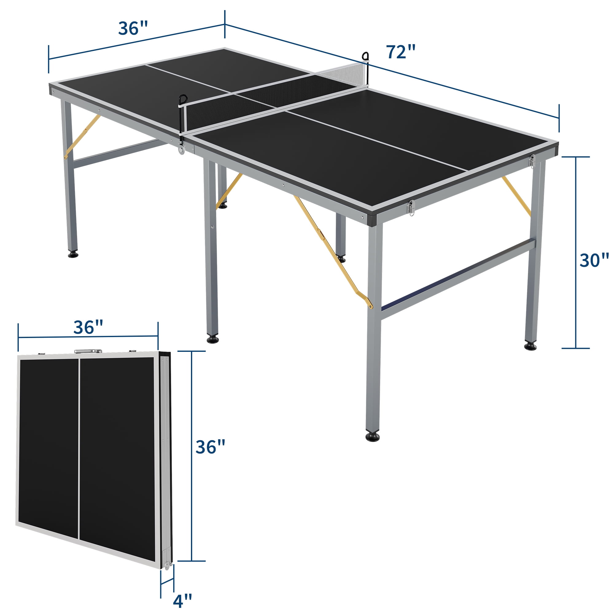 Garvee Collapsible & Portable 6x3FT Ping Pong Table Set – Includes Net, 2 Table Tennis Paddles, 3 Balls, Weatherproof, Indoor/Outdoor Mini Table Tennis Game – Color: Black