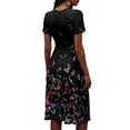 thumbnail image 6 of Minjewel Ladies Floral Casual Fashionable Short Sleeve V-Neck Dress for Spring Summer Women's Daily Casual Wear,Black,L, 6 of 6