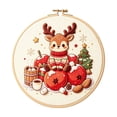 thumbnail image 2 of Christmas Cross Stitch Kit Cute Reindeer in Sweater Embroidery Pattern Round Hoop, 9.5 Inch Pre-Printed Canvas DIY Holiday Wall Decor for Adults, 2 of 5